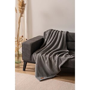 Wellsoft Tek Kişilik Kareli Battaniye - Peluş Tv Battaniyesi 100x170 Cm Gri