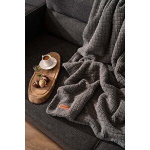 Wellsoft Tek Kişilik Kareli Battaniye - Peluş Tv Battaniyesi 100x170 Cm Gri
