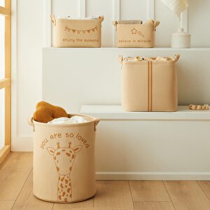 4'lü Çocuk Odası Sevimli Zürafa Jüt Keten Kumaş Sepet Set