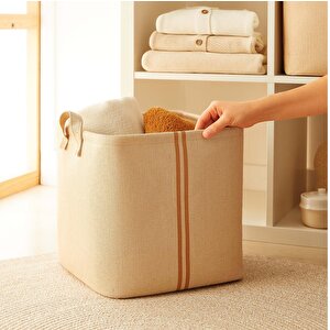 3'lü Çocuk Odası Jüt Keten Kumaş Sepet Set 1 Adet 24 X 17 X 14 / 1 Adet 30 X 21 X 18 / 1 Adet 30 X 30 X 30 Cm