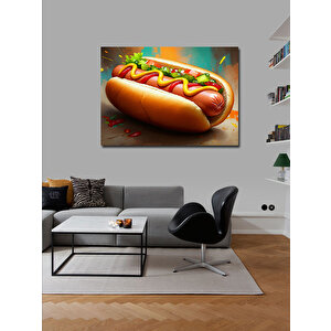 Kanvas Tablo Sosisli Sandviç İllüstrasyonu 100x140 cm