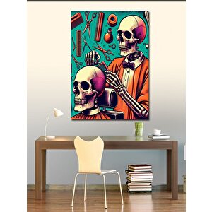Kanvas Tablo Neon İskelet Berber 70x100 cm