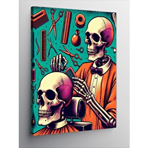 Kanvas Tablo Neon İskelet Berber 50x70 cm