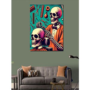 Kanvas Tablo Neon İskelet Berber 50x70 cm