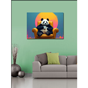 Kanvas Tablo Sandalyede Oturan Panda Figürü 100x140 cm