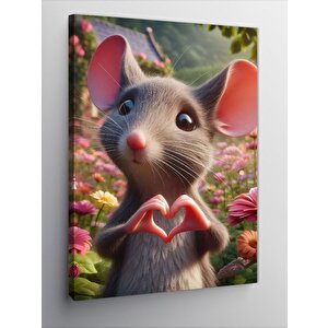 Kanvas Tablo Kalp Yapan Sevimli Fare 50x70 cm