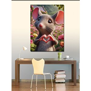Kanvas Tablo Kalp Yapan Sevimli Fare 50x70 cm