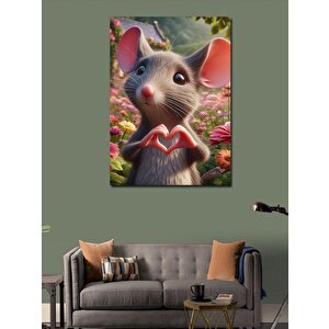 Kanvas Tablo Kalp Yapan Sevimli Fare 50x70 cm