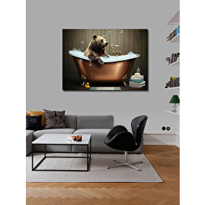 Kanvas Tablo Banyoda Sevimli Ayı Figürü 100x140 cm
