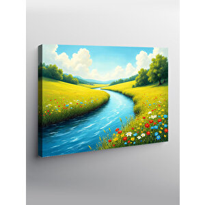 Kanvas Tablo Renkli Çayır Ve Nehir Manzarası 50x70 cm