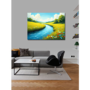 Kanvas Tablo Renkli Çayır Ve Nehir Manzarası 50x70 cm