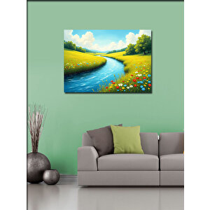 Kanvas Tablo Renkli Çayır Ve Nehir Manzarası 50x70 cm