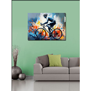 Kanvas Tablo Bisiklet Süren Sporcu Figürü 100x140 cm