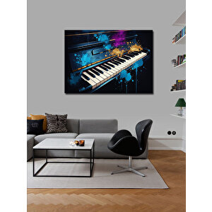 Kanvas Tablo Neon Işıklı Piyano 100x140 cm
