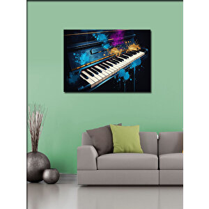 Kanvas Tablo Neon Işıklı Piyano 70x100 cm
