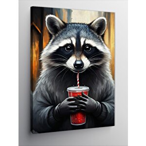 Kanvas Tablo Kola İçen Rakun 70x100 cm