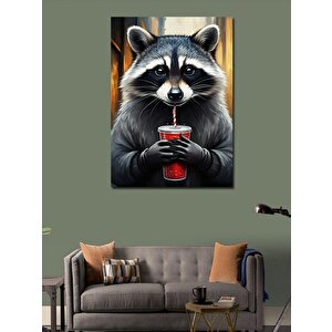 Kanvas Tablo Kola İçen Rakun 70x100 cm