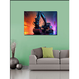 Kanvas Tablo İnşaat Kepçe Makinesi Çizimi 70x100 cm
