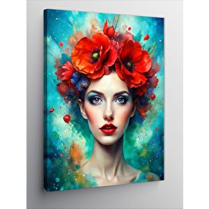 Kanvas Tablo Gelincik Çiçeği Ve Kadın 100x140 cm