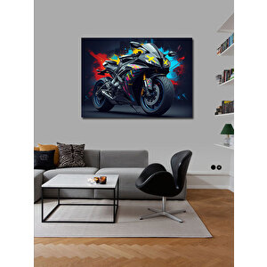 Kanvas Tablo Neon Işıklı Motosiklet Aksiyonu 100x140 cm