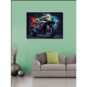 Kanvas Tablo Neon Işıklı Motosiklet Aksiyonu 100x140 cm