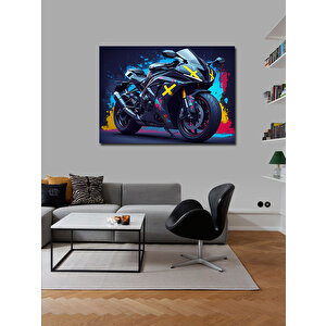 Kanvas Tablo Neon Işıklı Motosiklet 70x100 cm