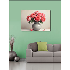 Kanvas Tablo Pembe Çiçekli Vazo İllüstrasyonu 70x100 cm