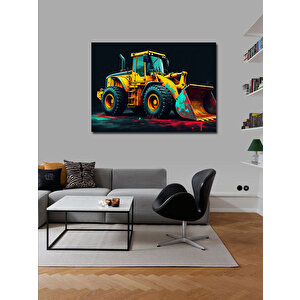 Kanvas Tablo Sarı Kepçe İş Makinesi Çizimi 100x140 cm