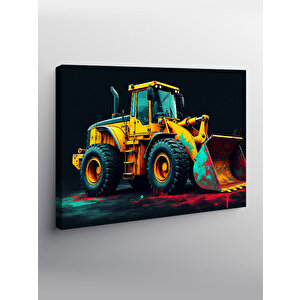 Kanvas Tablo Sarı Kepçe İş Makinesi Çizimi 50x70 cm
