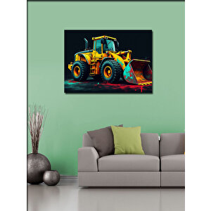 Kanvas Tablo Sarı Kepçe İş Makinesi Çizimi 50x70 cm