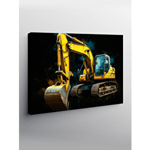 Kanvas Tablo Sarı Ekskavatör Makinesi 100x140 cm