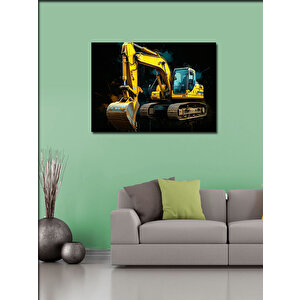 Kanvas Tablo Sarı Ekskavatör Makinesi 100x140 cm