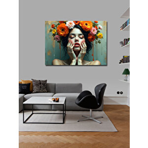 Kanvas Tablo Çiçekli Kadın Portresi 50x70 cm