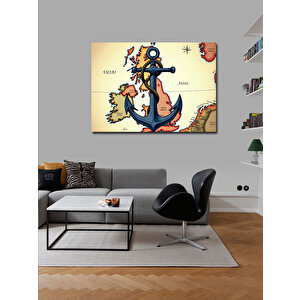 Kanvas Tablo Çapa Ve Dünya Haritası İllüstrasyonu 50x70 cm