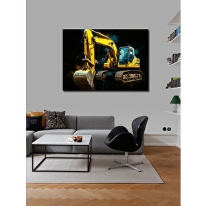 Kanvas Tablo Sarı Ekskavatör Makinesi 70x100 cm