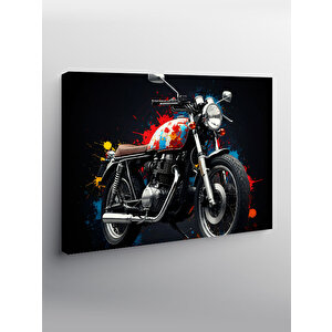 Kanvas Tablo Kırmızı Motosiklet İllüstrasyonu 100x140 cm