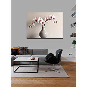 Kanvas Tablo Beyaz Orkide Çiçeği Vazoda 100x140 cm