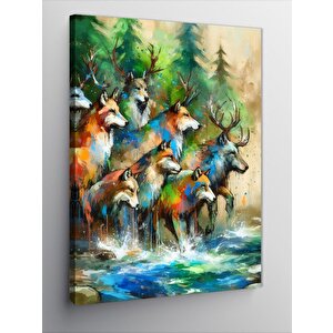 Kanvas Tablo Ormanda Geyik Sürüsü 70x100 cm