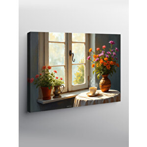 Kanvas Tablo Çiçekli Pencere Manzarası 50x70 cm