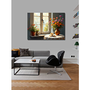 Kanvas Tablo Çiçekli Pencere Manzarası 70x100 cm
