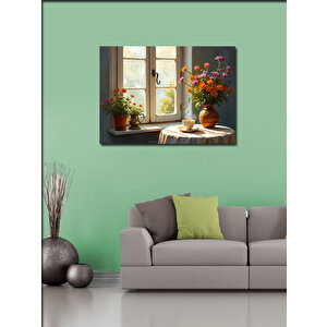 Kanvas Tablo Çiçekli Pencere Manzarası 70x100 cm