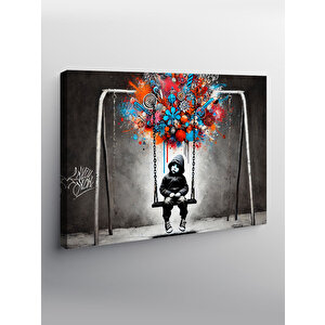 Kanvas Tablo Salıncakta Çocuk İllüstrasyonu 100x140 cm