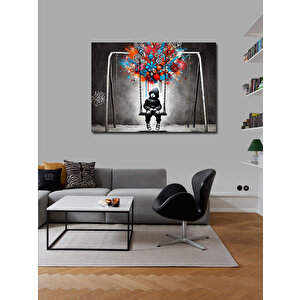 Kanvas Tablo Salıncakta Çocuk İllüstrasyonu 100x140 cm