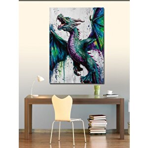 Kanvas Tablo Yeşil Ve Mor Öfkeli Ejderja 50x70 cm