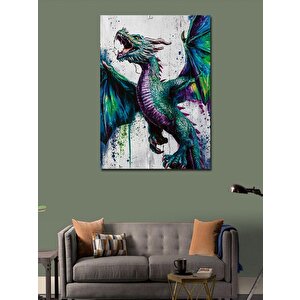 Kanvas Tablo Yeşil Ve Mor Öfkeli Ejderja 50x70 cm
