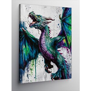 Kanvas Tablo Yeşil Ve Mor Öfkeli Ejderja 70x100 cm