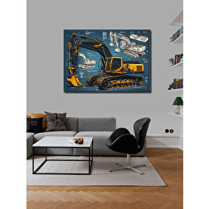 Kanvas Tablo İnşaat Makinesi Çizimi 100x140 cm