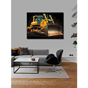 Kanvas Tablo Sarı Grayder İş Makinesi Çizimi 70x100 cm