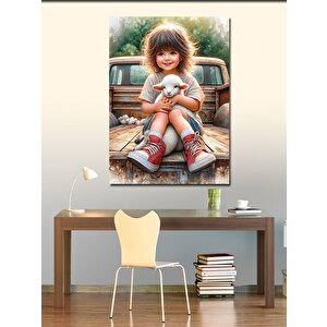 Kanvas Tablo Sevimli Kız Ve Kuzu 70x100 cm