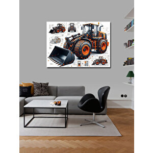 Kanvas Tablo Detaylı Kepçe İş Makinesi Tasarımı 100x140 cm